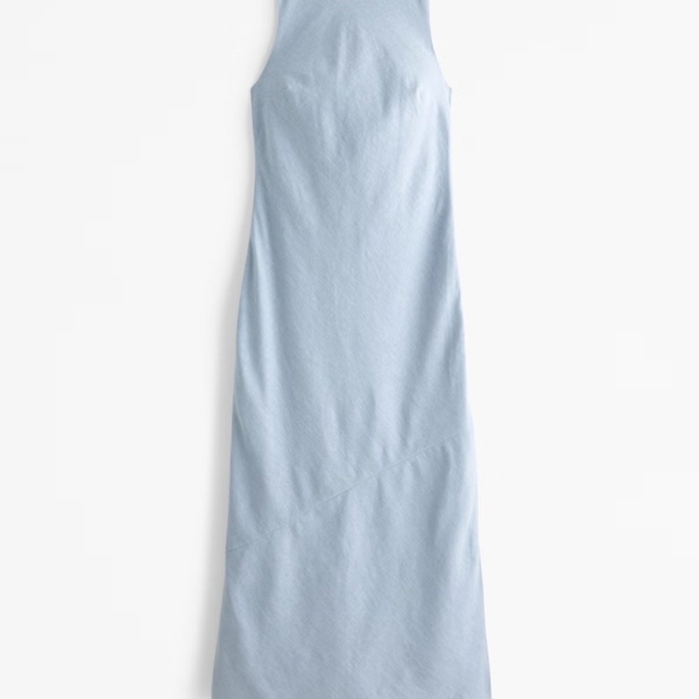 Abercrombie & Fitch High Neck Linen-Blend Maxi Dress Blue